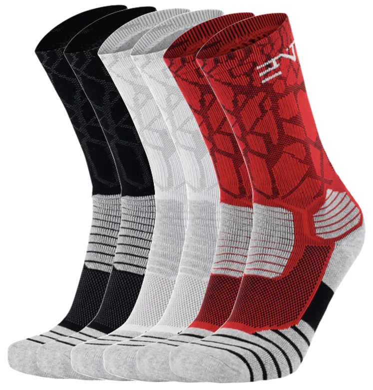 6PK PATTERNED ENTITLED SOCKS - Black/White/Red