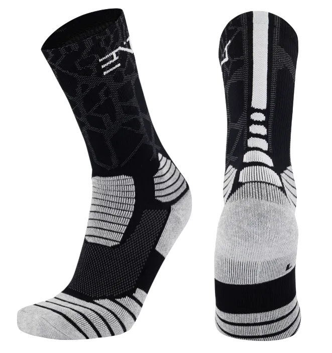 6PK PATTERNED ENTITLED SOCKS - Black/White/Red