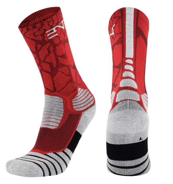 6PK PATTERNED ENTITLED SOCKS - Black/White/Red