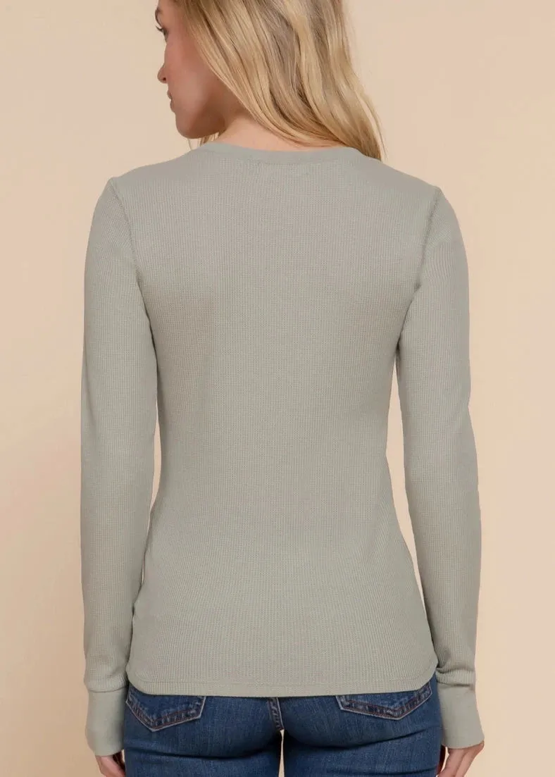 Active Basic Long Sleeve V-Neck Thermal Knit Top