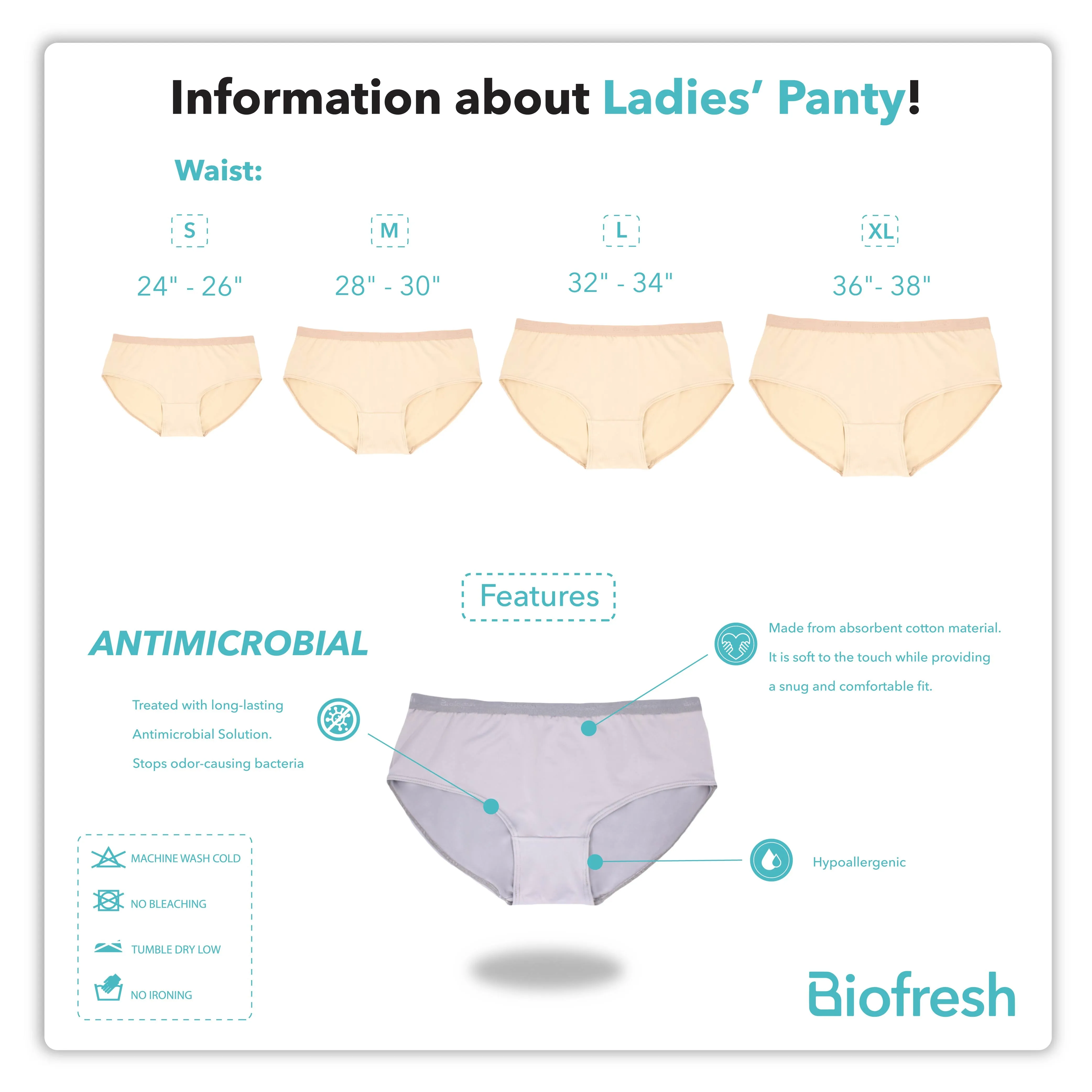 Biofresh Ladies' Antimicrobial Cotton Full Panty 3 pieces in a pack ULPRG1