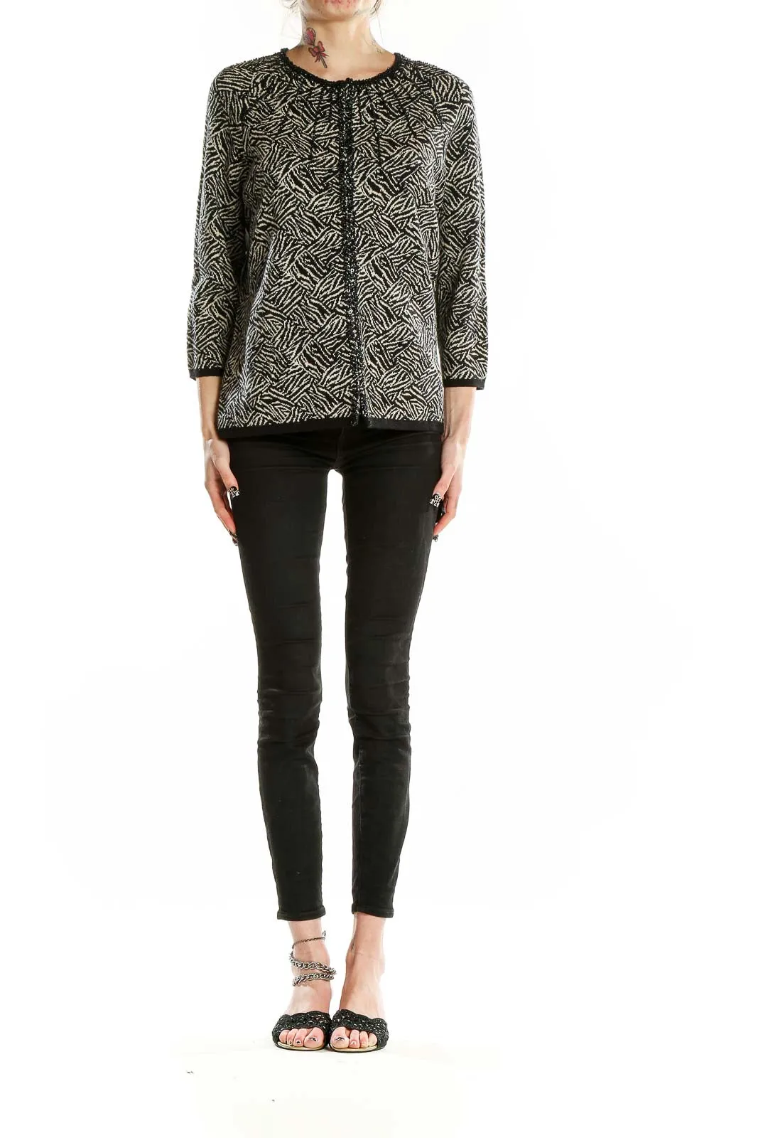 Black and Beige Patterned Cardigan