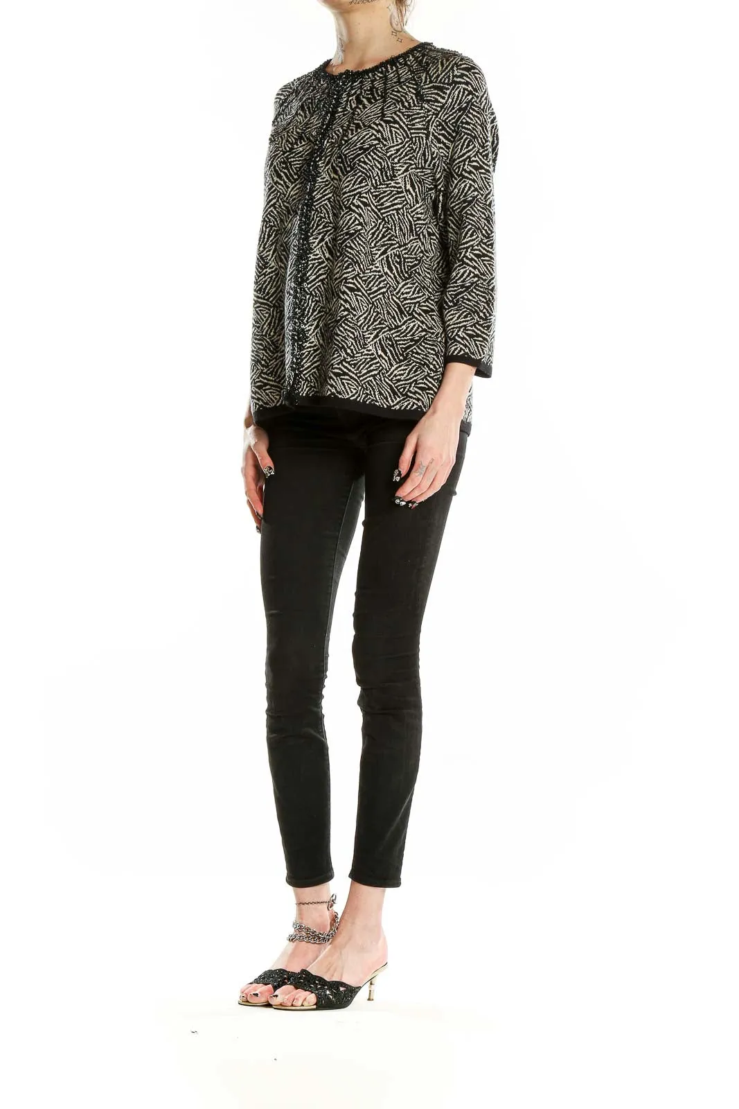 Black and Beige Patterned Cardigan