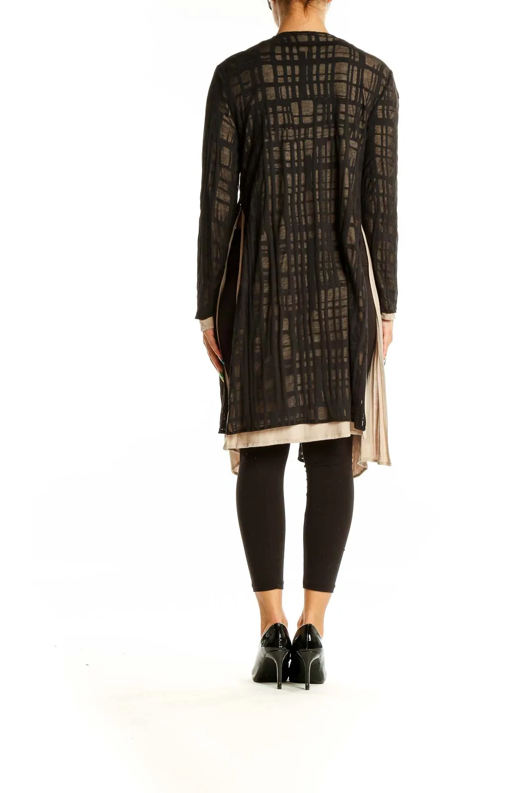 Black Sheer Geometric Patterned Long Cardigan