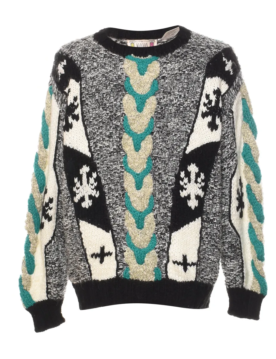 Cable Knit Patterned Jumper - M