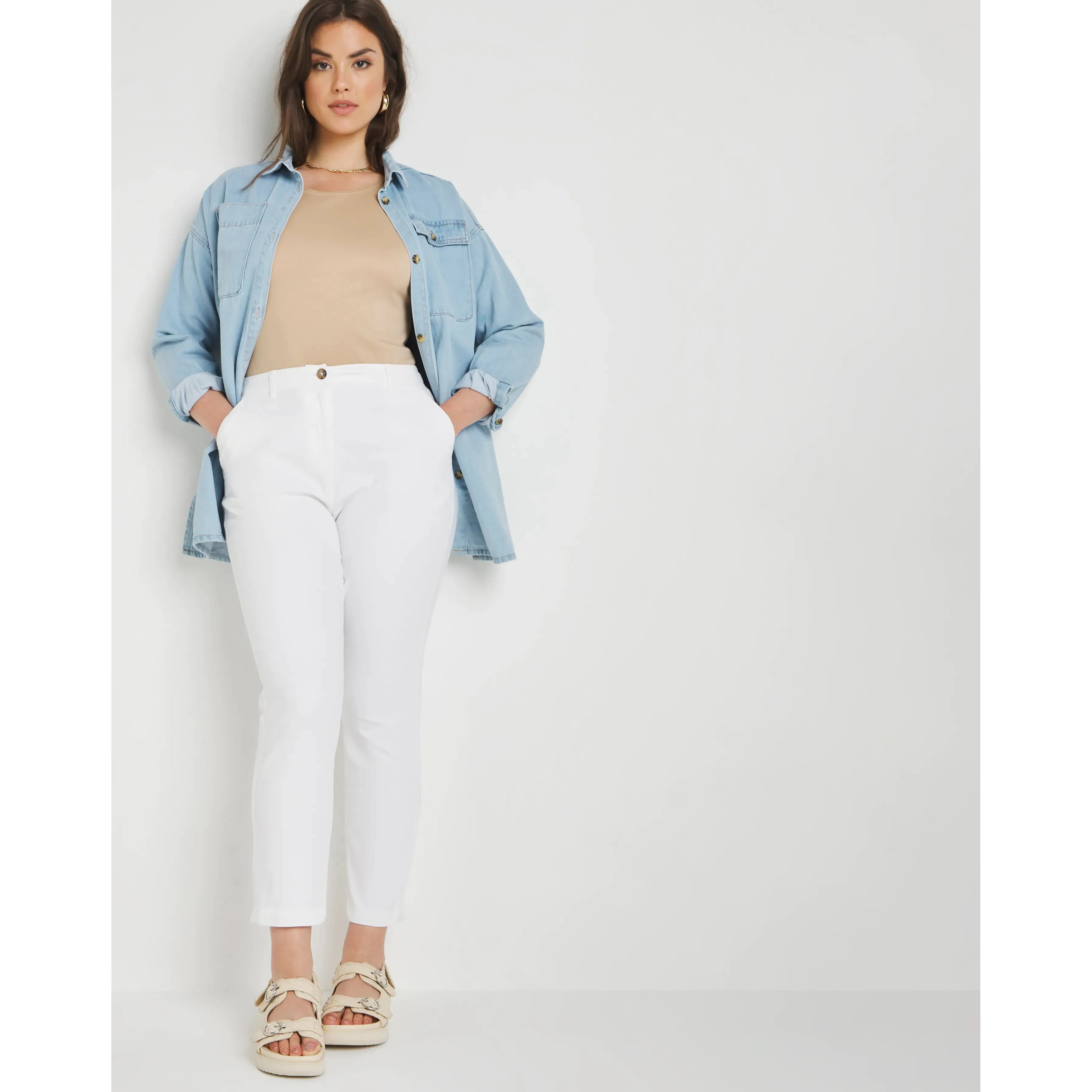 Capsule White Cotton Rich Stretch Chino Trousers