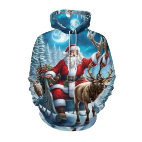 Christmas Santa Claus Winter Snow Graphic Pullover With Kangaroo Pocket Hoodies
