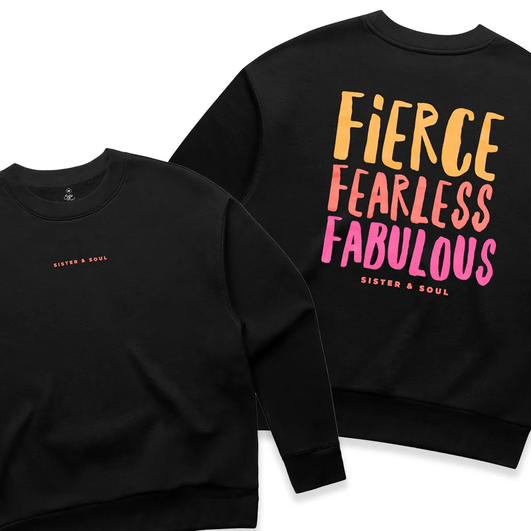 FIERCE FEARLESS FABULOUS - Relaxed Crop Crew Neck Jumper - Black
