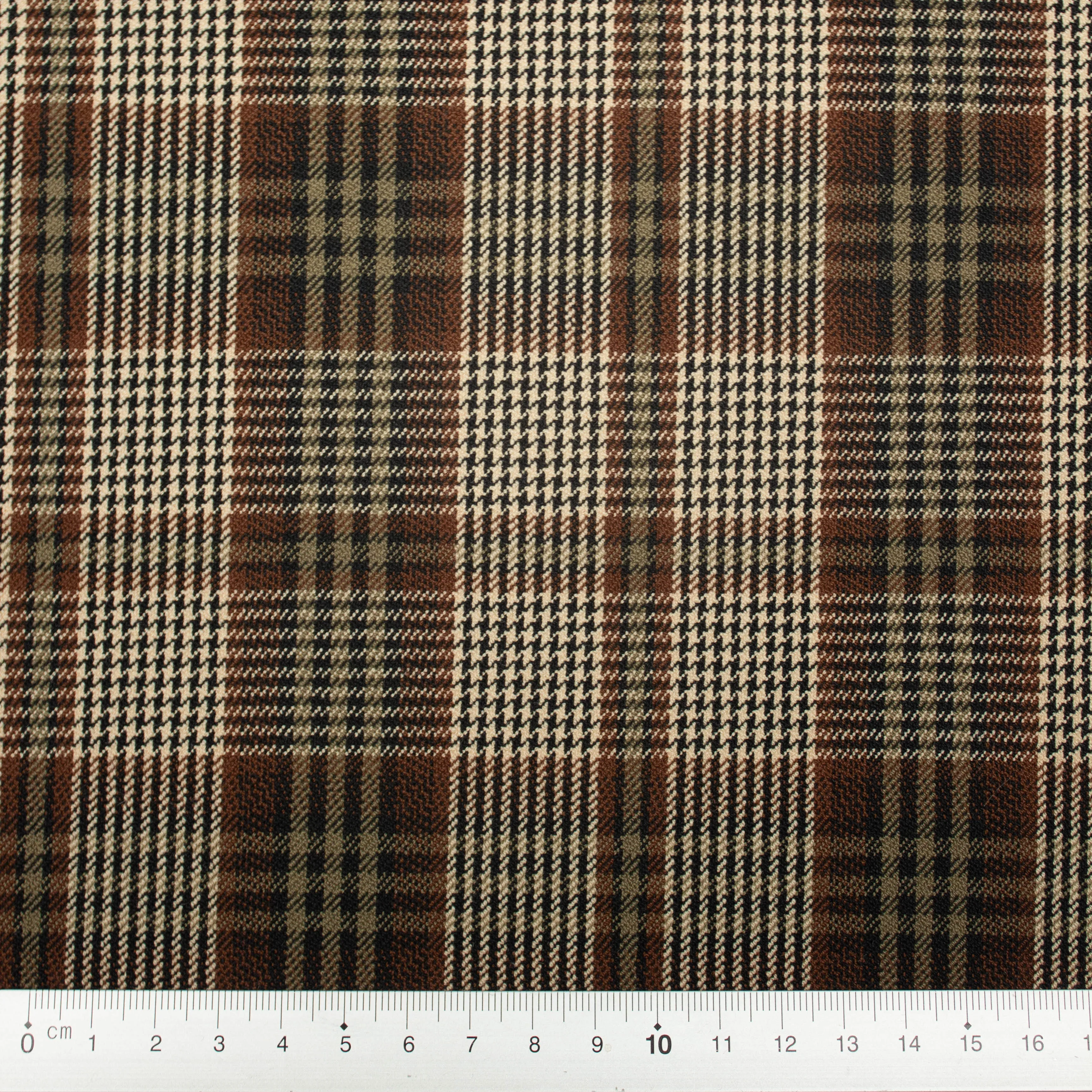 George Brown Tartan Polyester Viscose Blend Stretch
