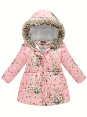 Girl's Flower Print Puffer Coat