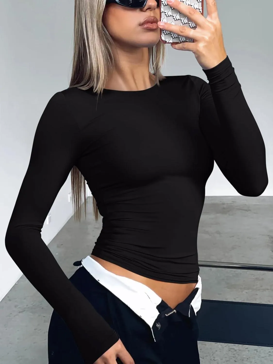 Long Sleeve Crew Neck Layering Basic Tee Going Out Tops