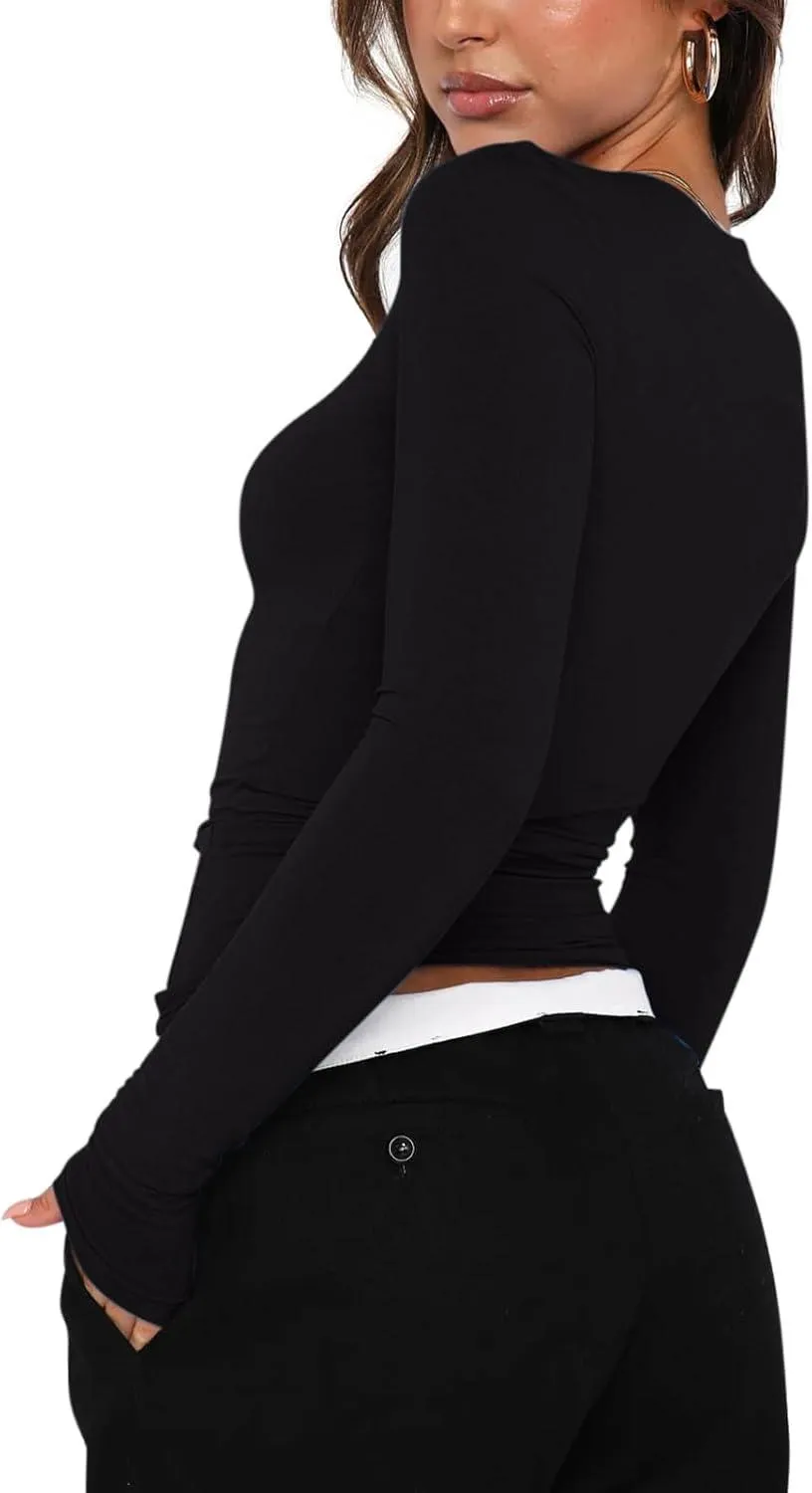 Long Sleeve Crew Neck Layering Basic Tee Going Out Tops