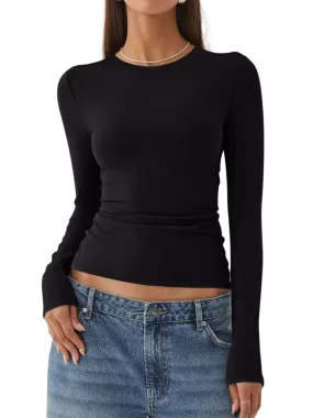Long Sleeve Crew Neck Layering Basic Tee Going Out Tops