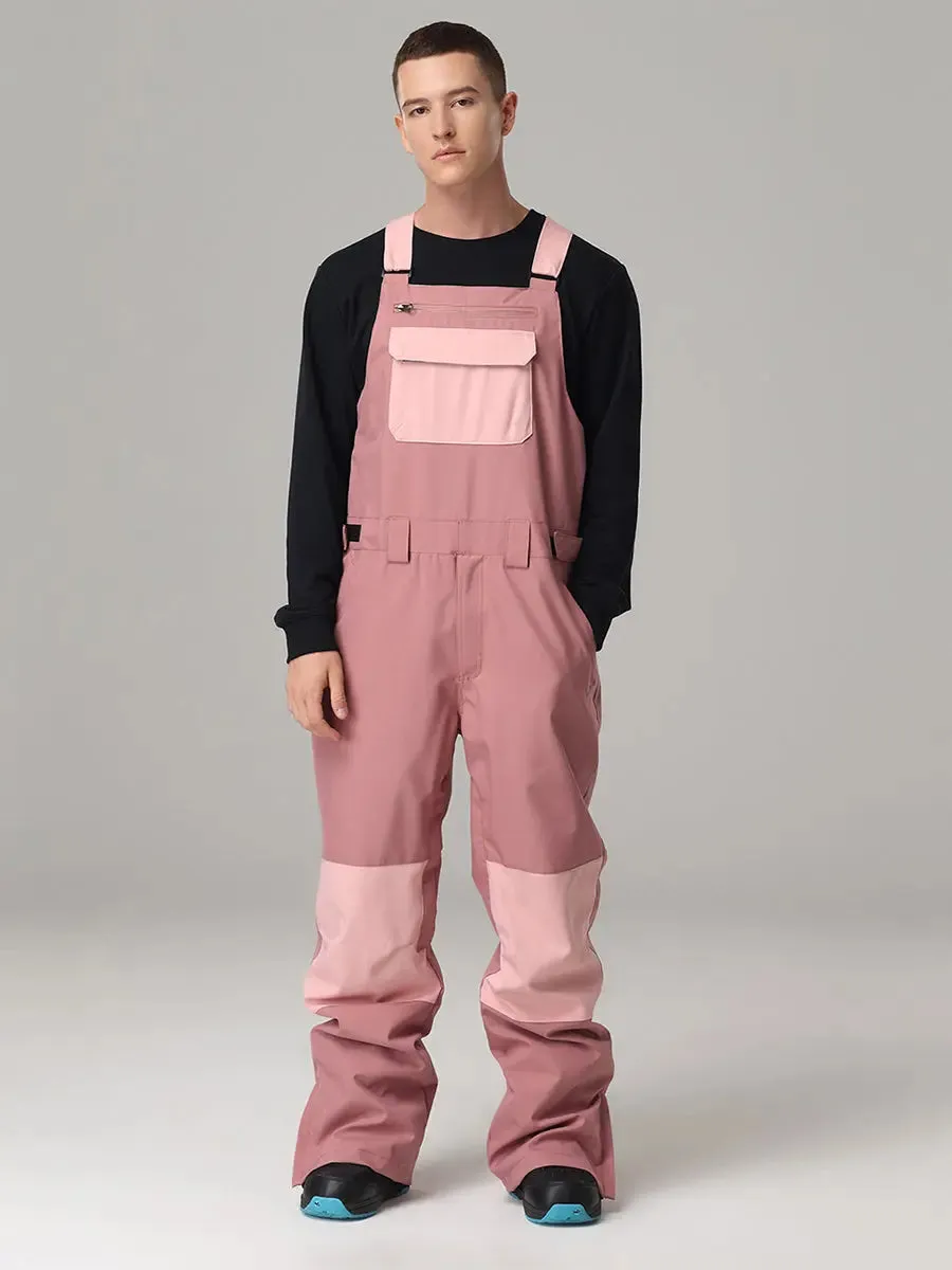 Men Colorblock Ski Snow Bibs Pants