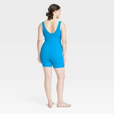 New - Women's Brushed Sculpt Rib Short Active Bodysuit - All In Motion Blue S