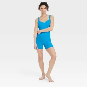 New - Women's Brushed Sculpt Rib Short Active Bodysuit - All In Motion Blue S