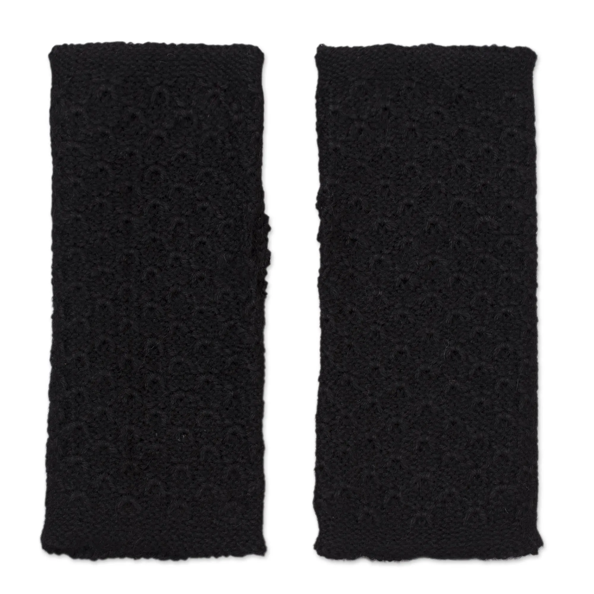 Patterned 100% Baby Alpaca Fingerless Mitts in Black - Passionate Pattern in Black | NOVICA