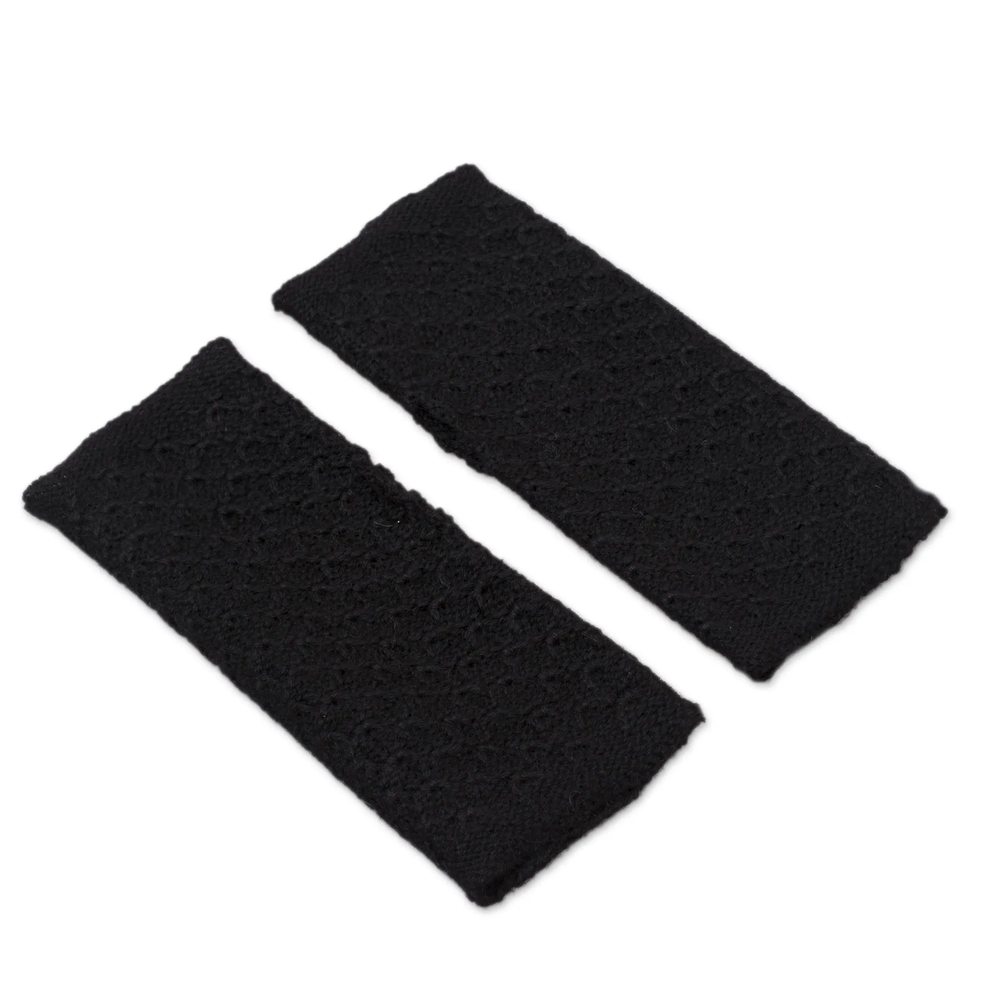 Patterned 100% Baby Alpaca Fingerless Mitts in Black - Passionate Pattern in Black | NOVICA