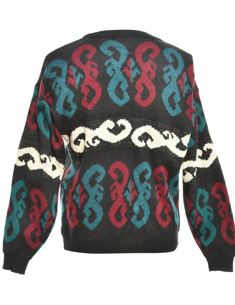 Patterned Black Jumper - L