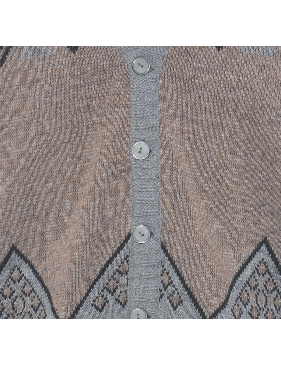 Patterned Off White Cardigan - M