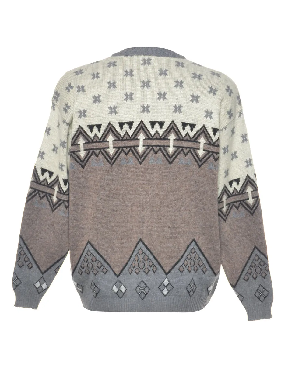 Patterned Off White Cardigan - M