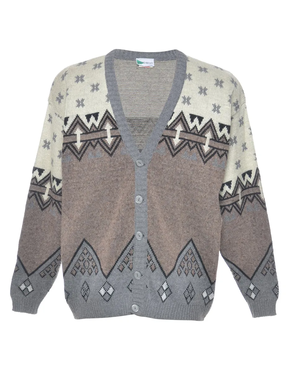 Patterned Off White Cardigan - M