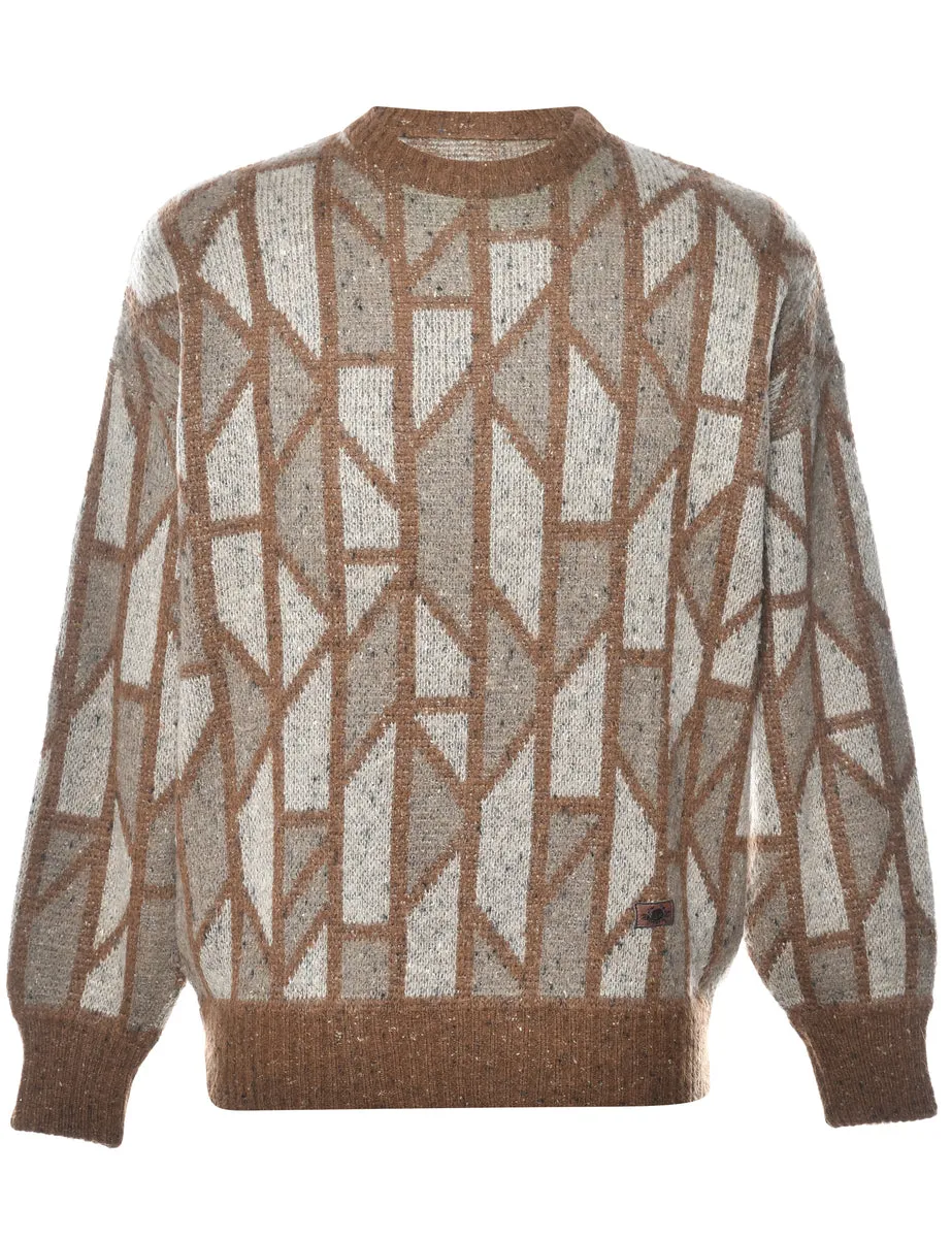 Patterned Olive Green Jumper - L