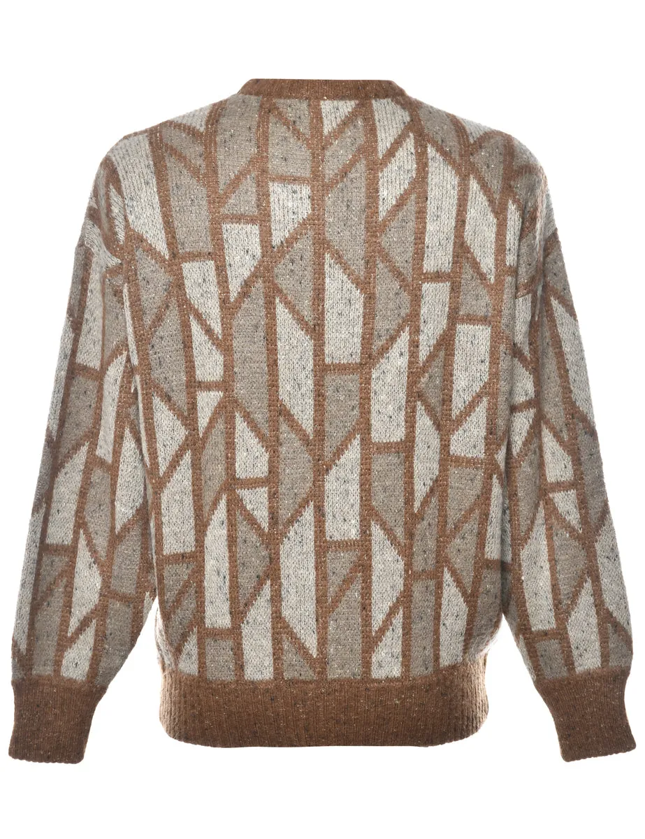 Patterned Olive Green Jumper - L