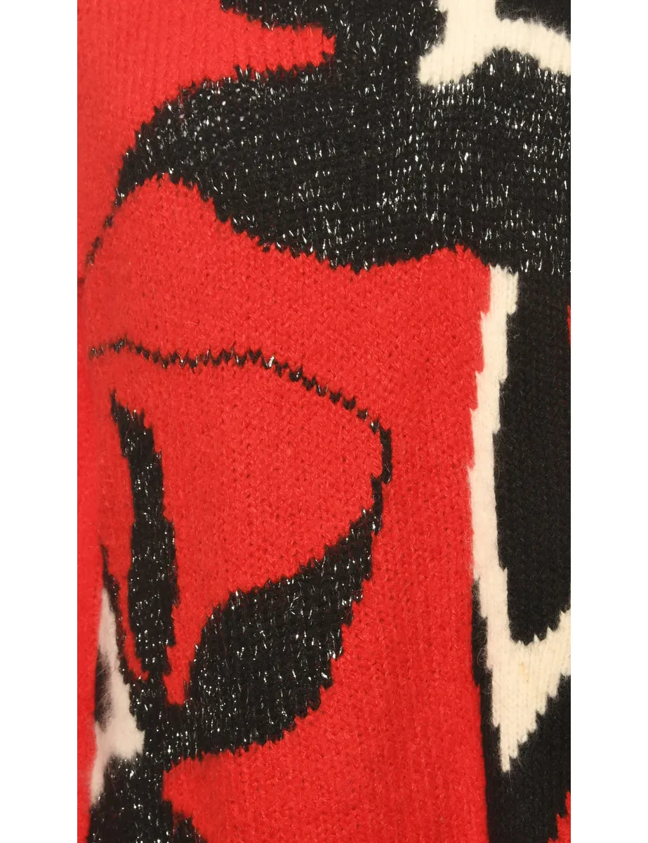 Patterned Red Jumper - M