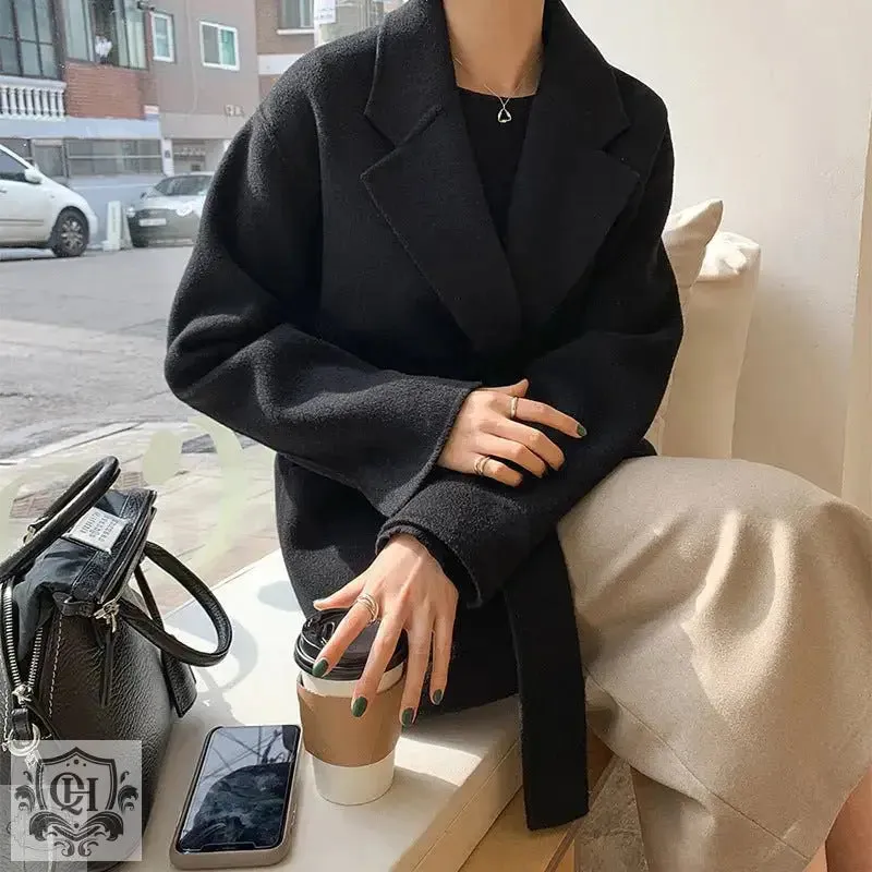 Reversible Cashmere Coat with Belt and Pockets