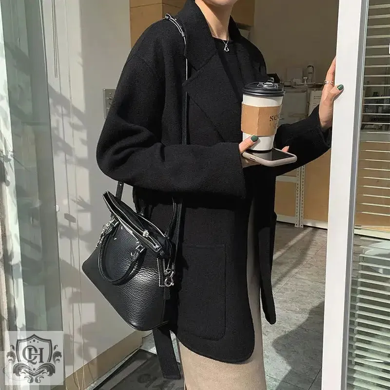 Reversible Cashmere Coat with Belt and Pockets