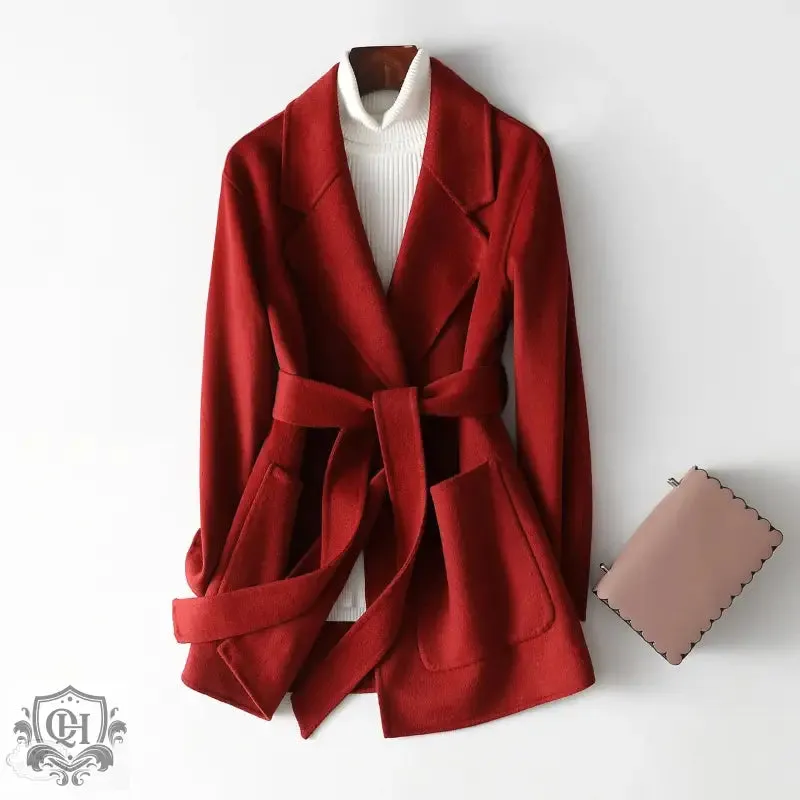 Reversible Cashmere Coat with Belt and Pockets