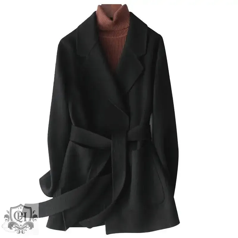 Reversible Cashmere Coat with Belt and Pockets