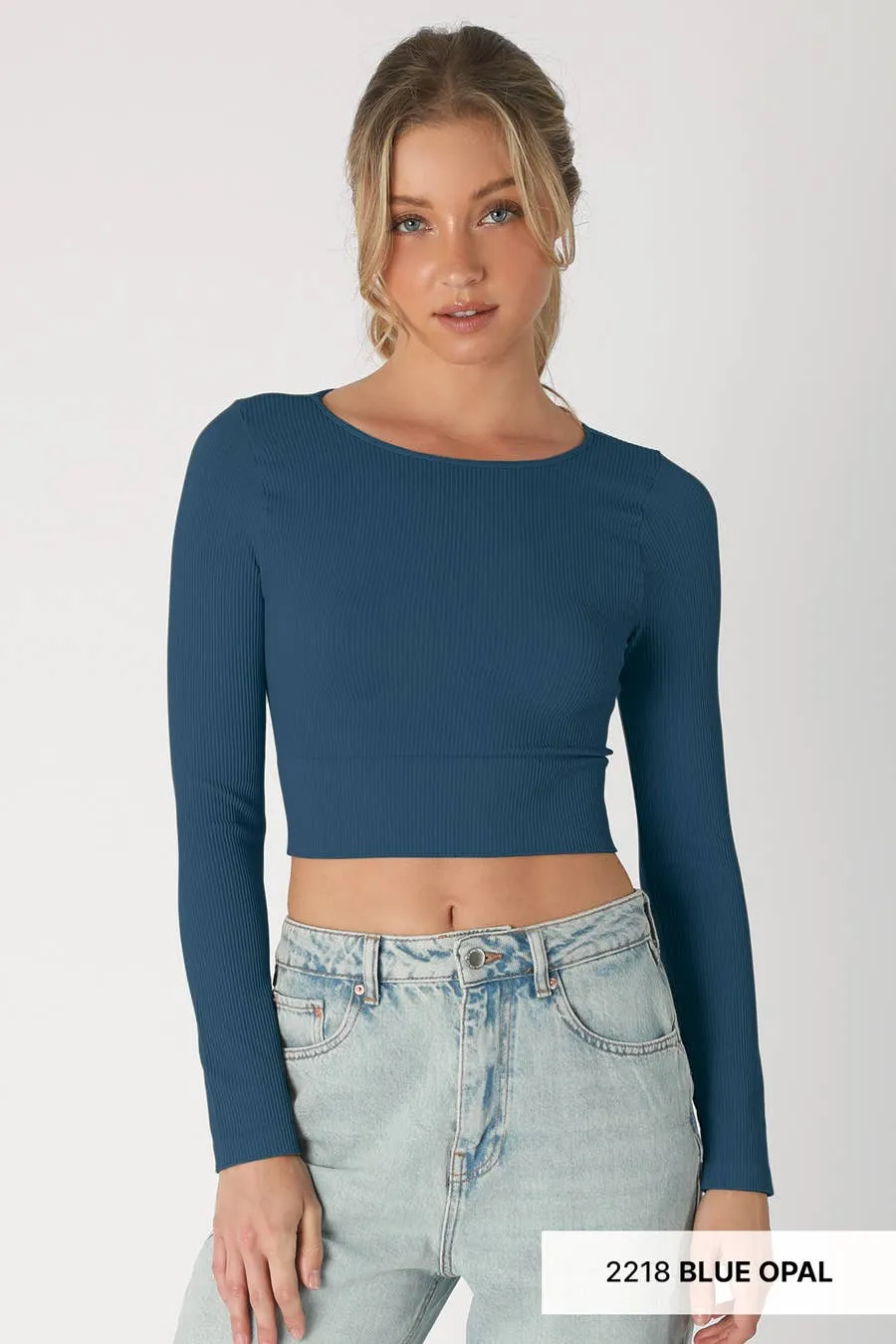 Ribbed Long Sleeve Crew Neck Crop Top