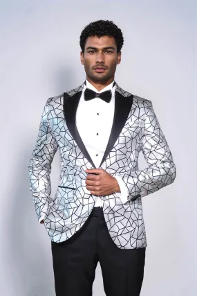 Slim Fit Black Patterned Grey Men Stage Performance Jacket - Wessi