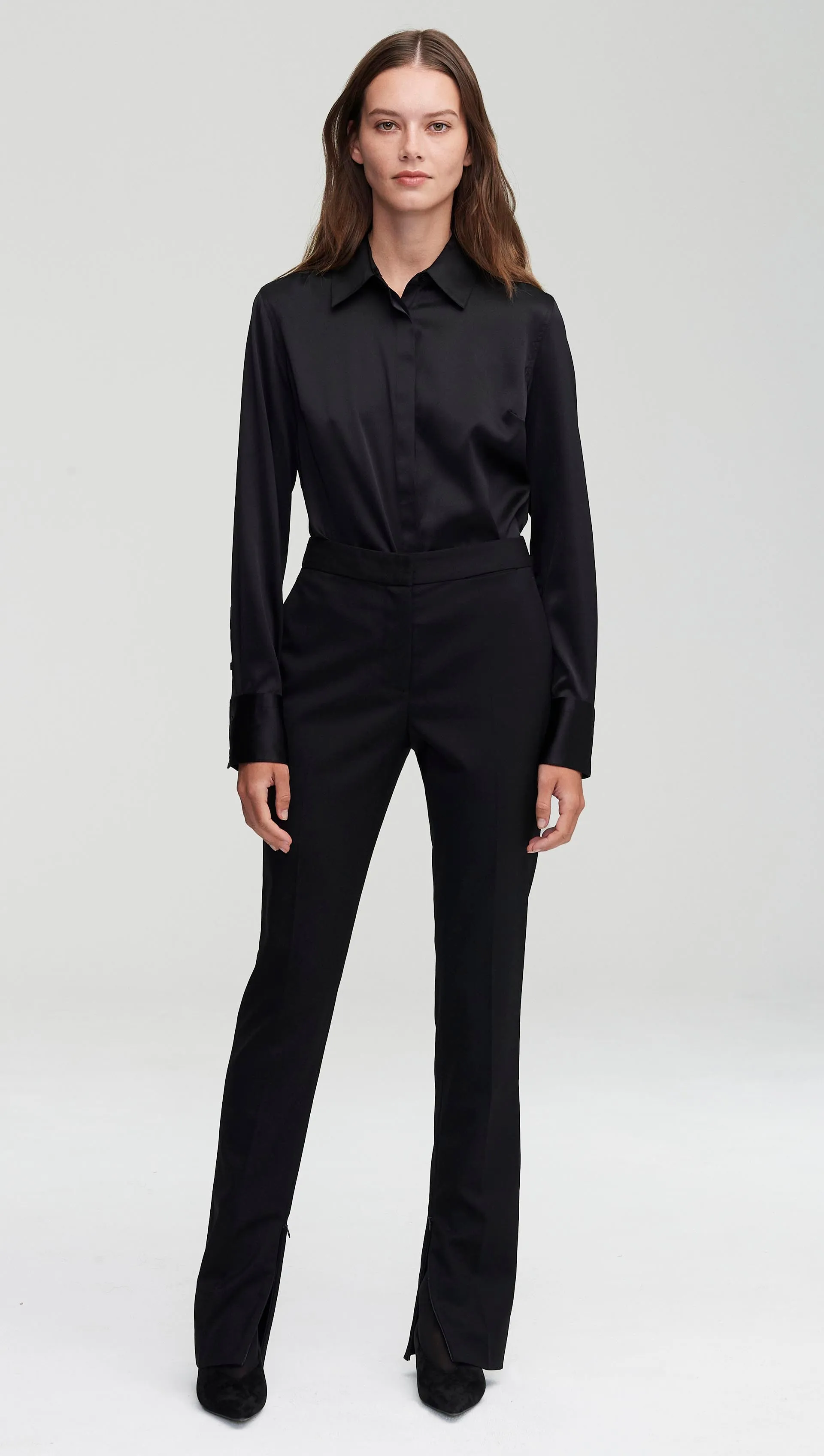 Stretch Blouse in Stretch Silk Satin | Black