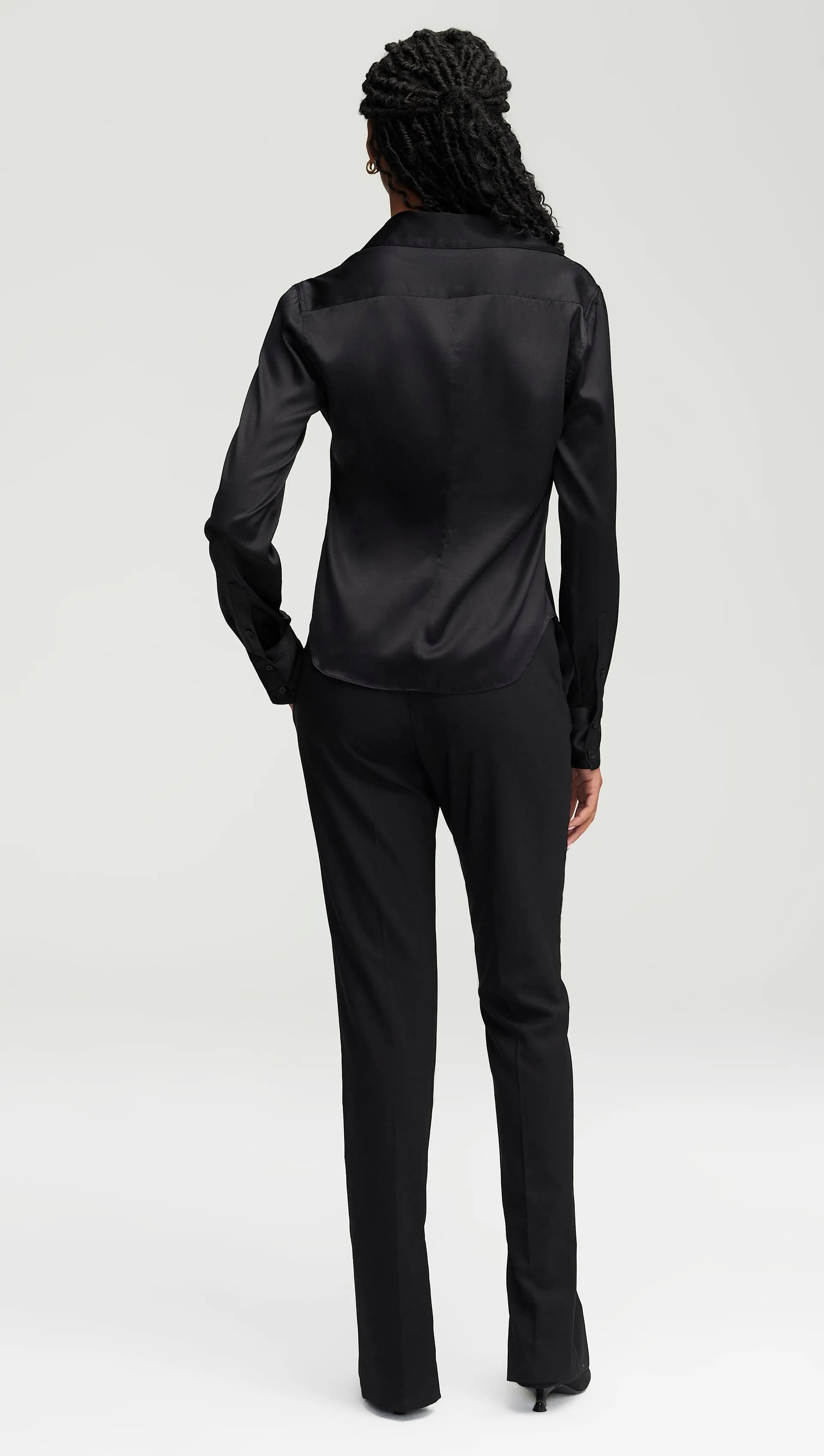 Stretch Blouse in Stretch Silk Satin | Black