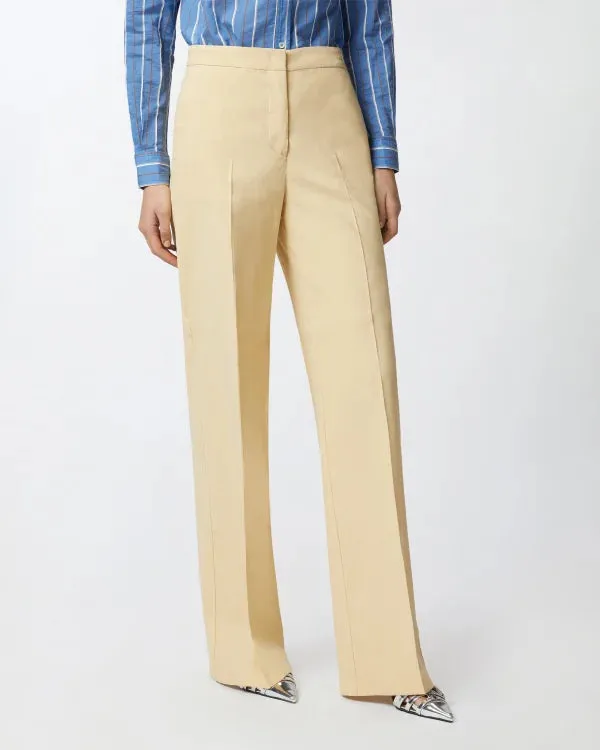 Stretch Linen Pleated Trousers - Beige