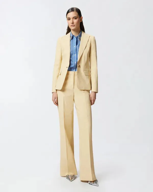 Stretch Linen Pleated Trousers - Beige