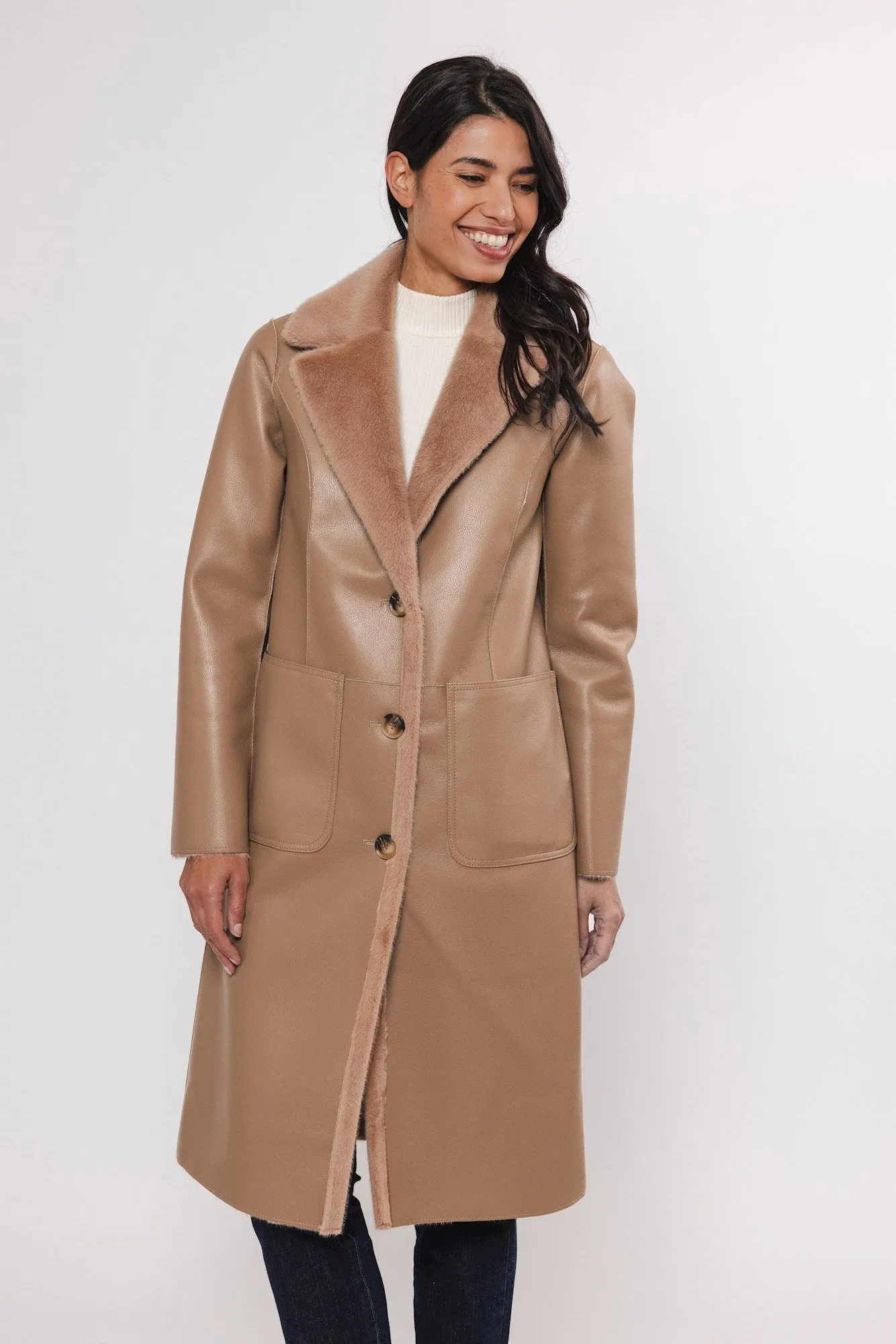 Tan Reversible Double Breasted Long Coat