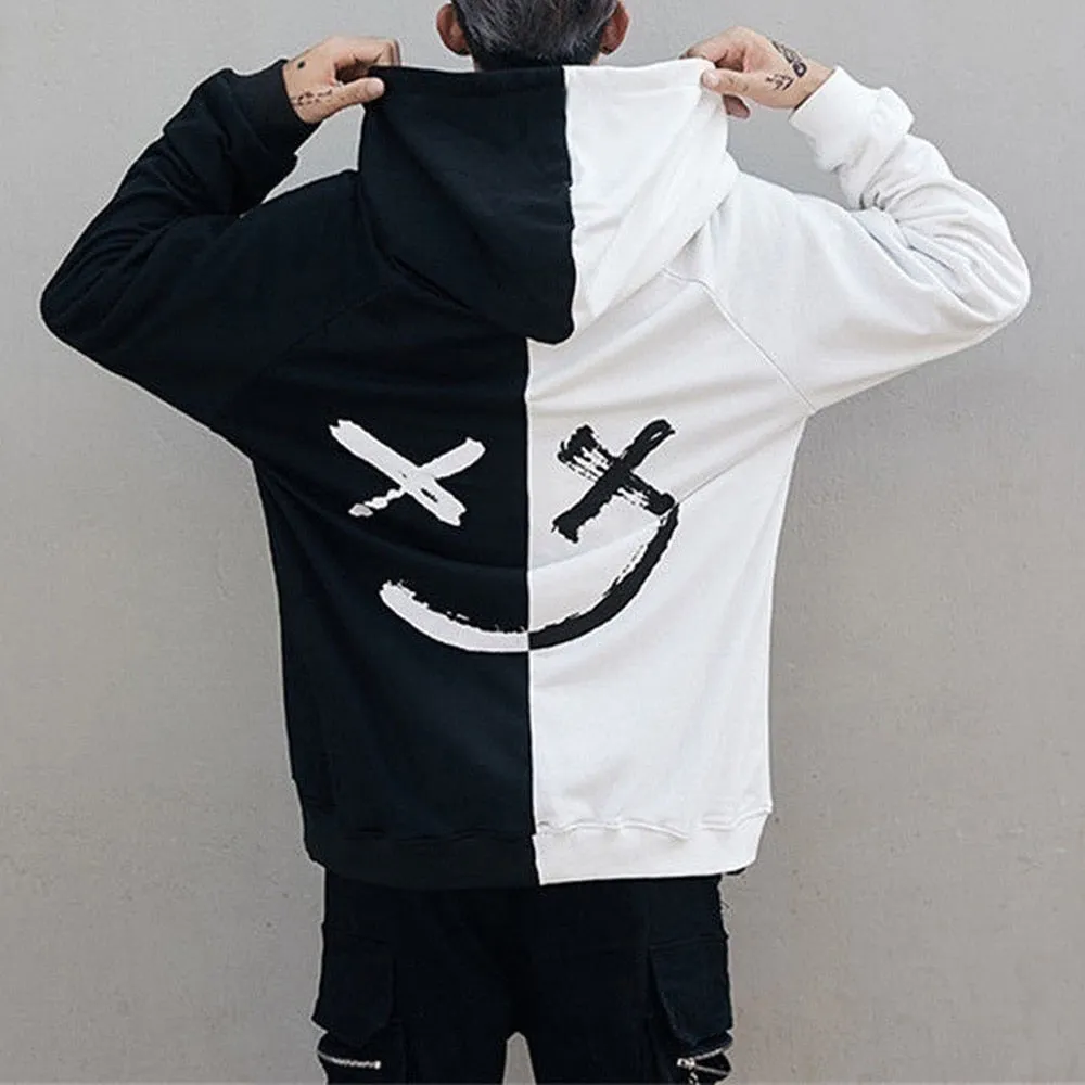 Unisex Smiling Face Print Pullover Hoodie