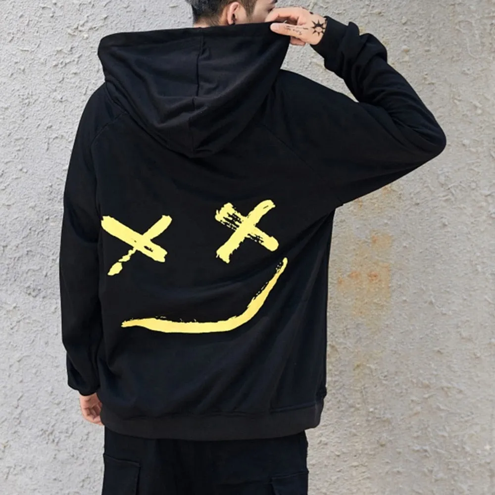 Unisex Smiling Face Print Pullover Hoodie
