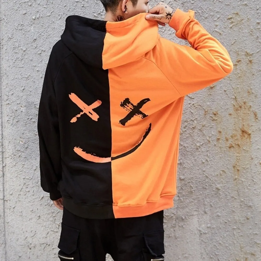 Unisex Smiling Face Print Pullover Hoodie