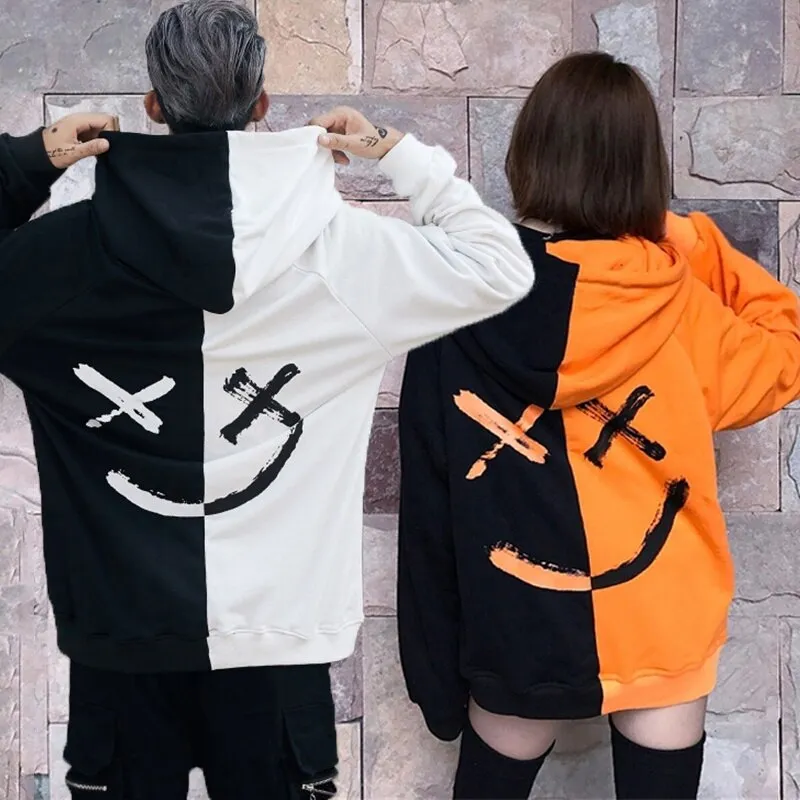 Unisex Smiling Face Print Pullover Hoodie