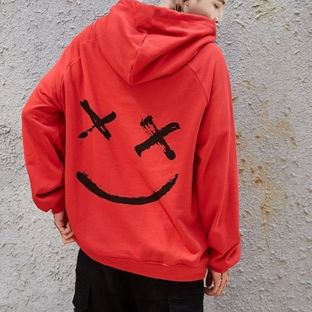 Unisex Smiling Face Print Pullover Hoodie
