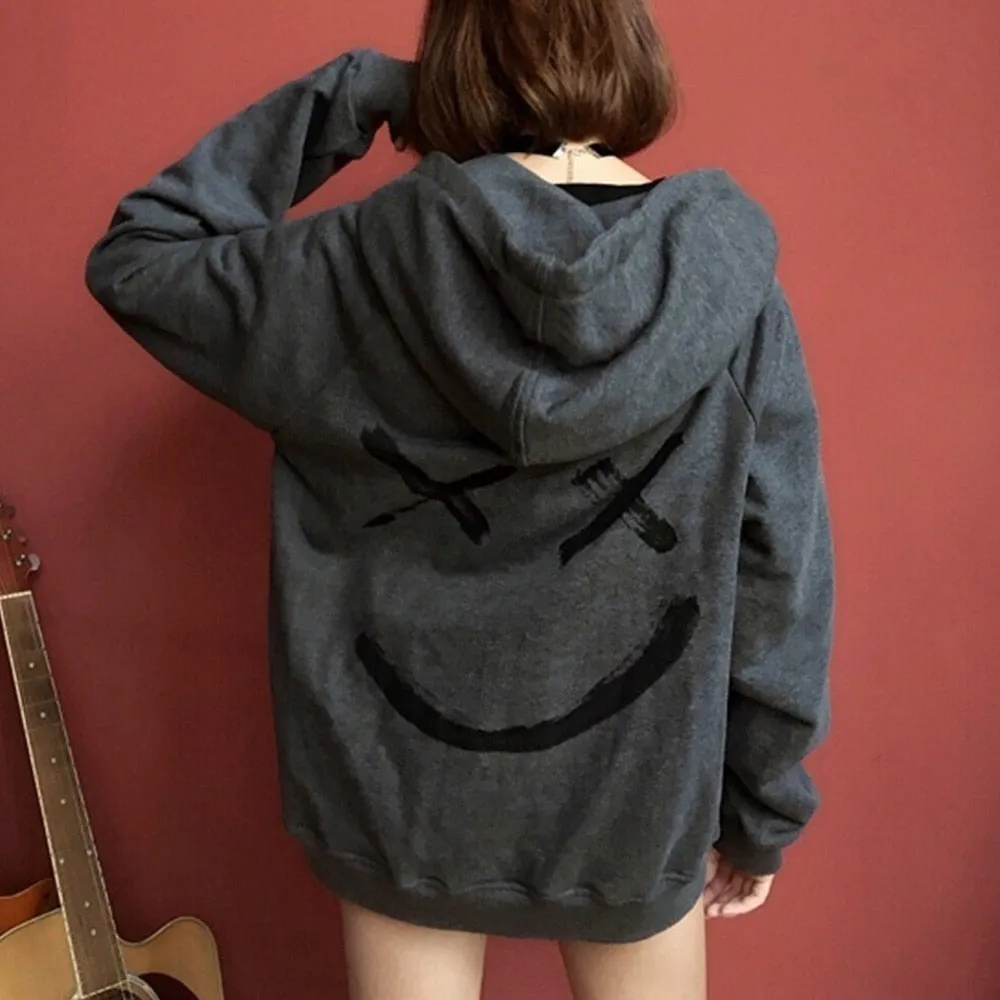 Unisex Smiling Face Print Pullover Hoodie