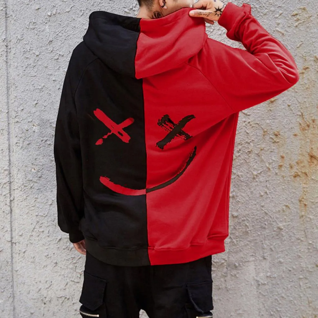 Unisex Smiling Face Print Pullover Hoodie