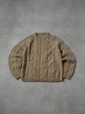 Vintage 90s Light Brown Cable Knit Patterned Sweater (S)