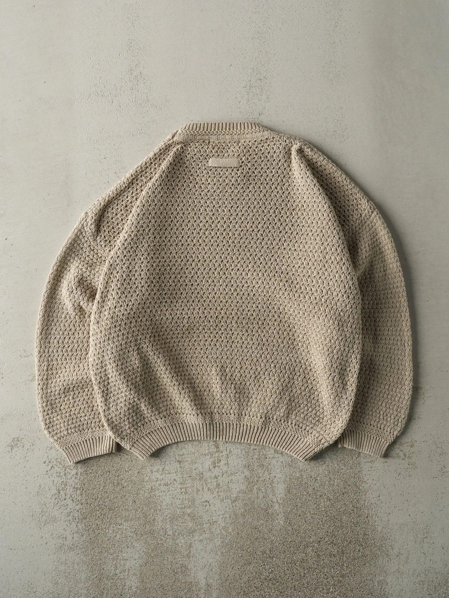 Vintage Y2K Beige Weave Patterned Knit Pullover (XL)