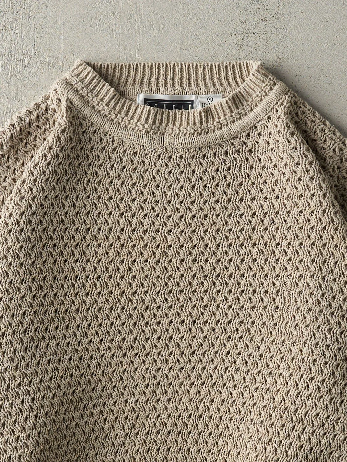 Vintage Y2K Beige Weave Patterned Knit Pullover (XL)